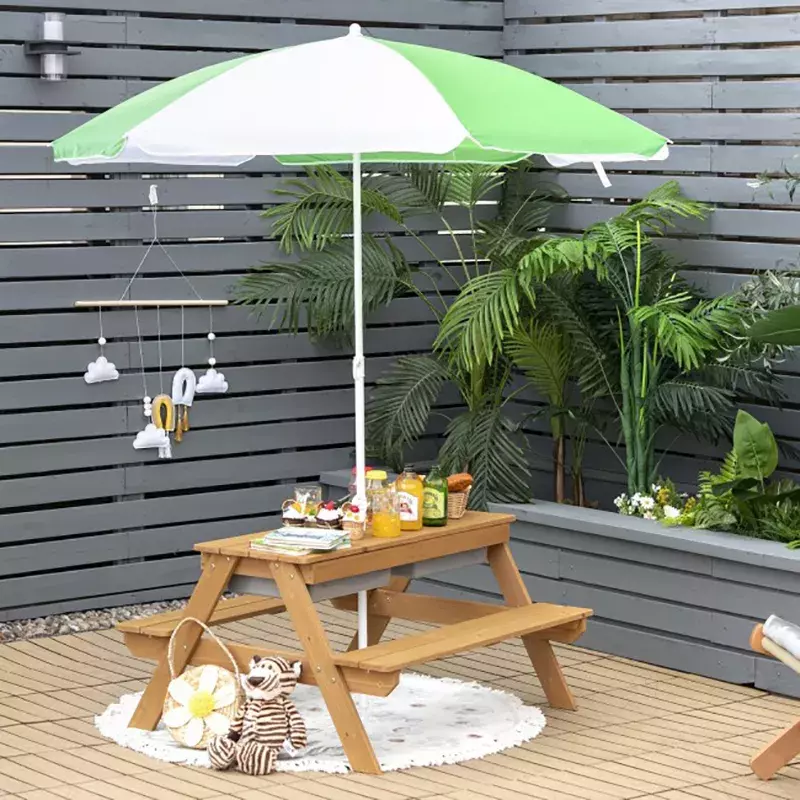 Meja Pasir Air Piknik Luar Ruangan Anak-anak dengan Kotak Bermain Payung Cocok untuk Taman Halaman Rumput Teras dan Kamar Anak-anak