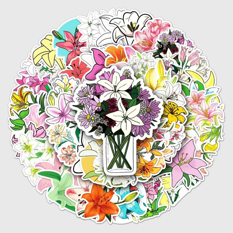 50 lily doodles qualidade premium adesivos dos desenhos animados bonito planta flor adesivos diy skate bagagem adesivos à prova dwaterproof água