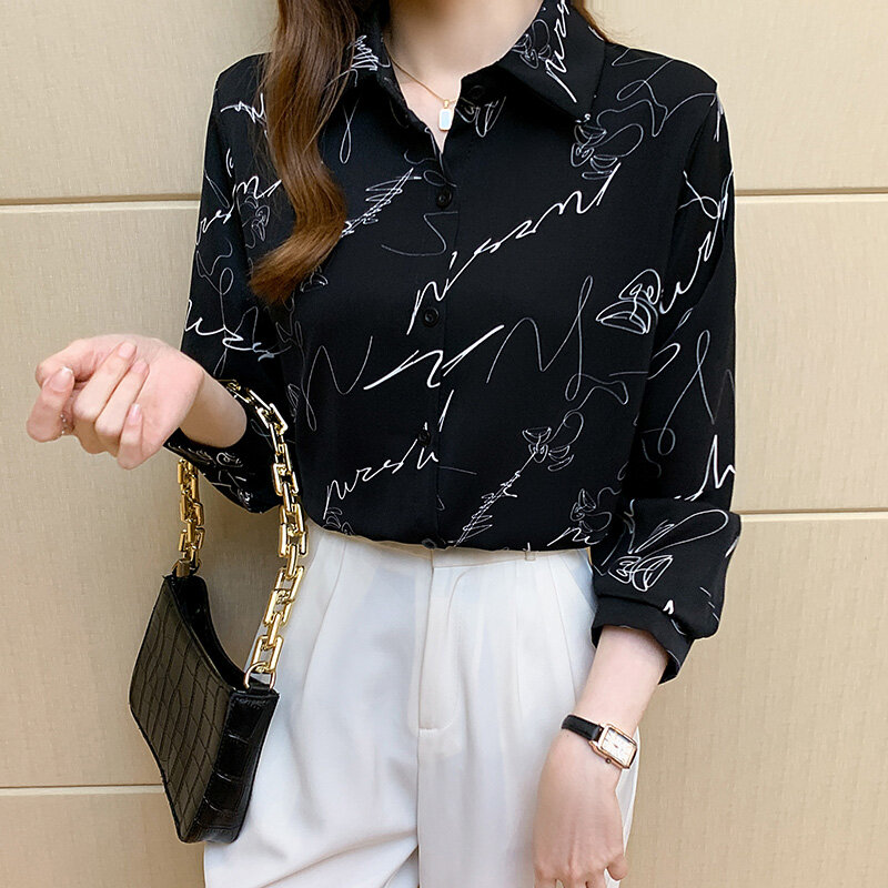 Женская свободная рубашка с чернильным принтом, белая элегантная Свободная рубашка в Корейском стиле с принтом граффити, весна 2022