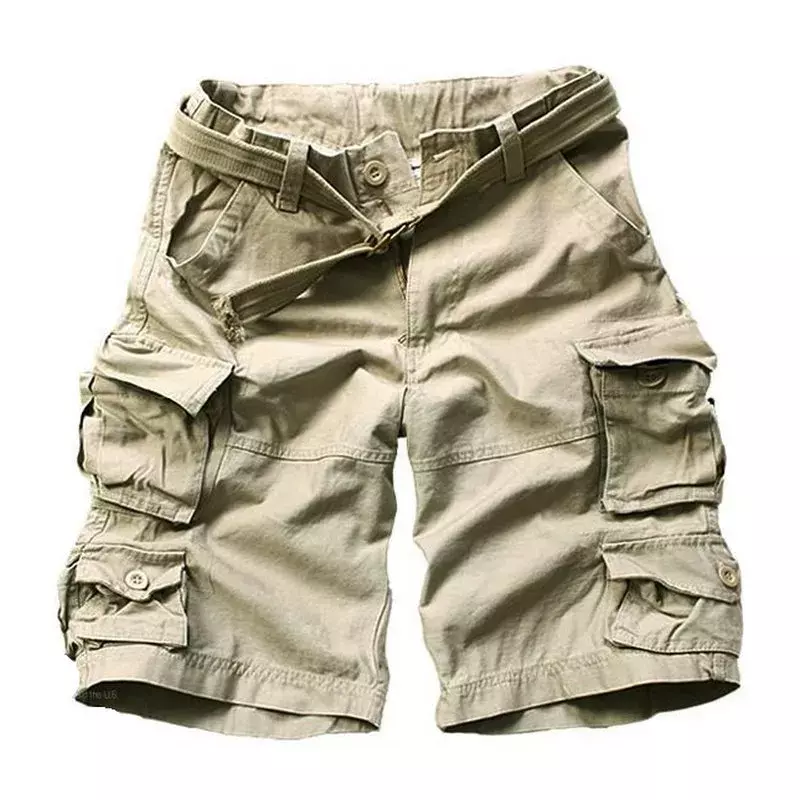 2020 verão moda militar carga shorts homens de alta qualidade algodão casual masculino shorts multi-bolso (cinto livre)