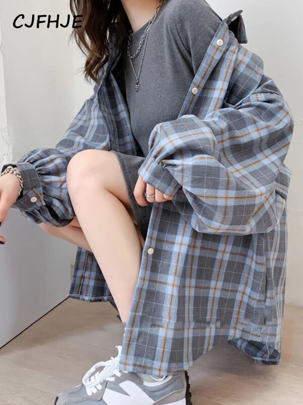 Mode Plaid Vrouwen Shirt Harajuku Dagelijkse All-Wedstrijd Lange Mouwen Chic Vrouwelijke Geel Shirts Nieuwe 2022 Fashion Koreaanse Oversize tops