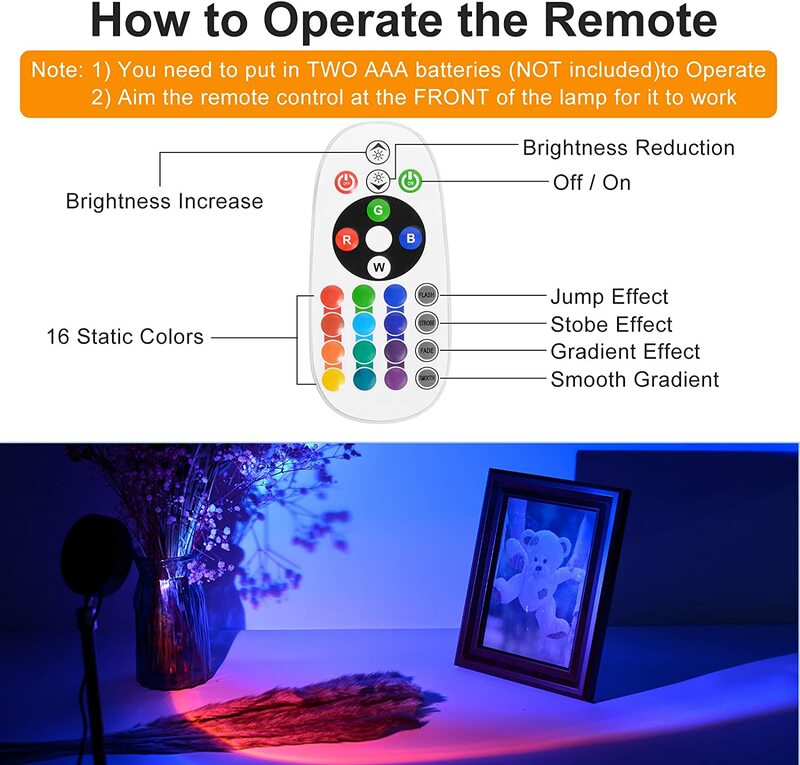 RGB-лампа светодиодная с Bluetooth и пультом ДУ, 16 цветов