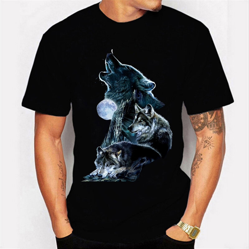 2022 koszulka hiphopowa męska koszulka z krótkim rękawem koszulka z okrągłym dekoltem najwyższa jakość ponadgabarytowy nadruk z wilkiem T Shirt męska koszulka z krótkim rękawem dla męska bluzka