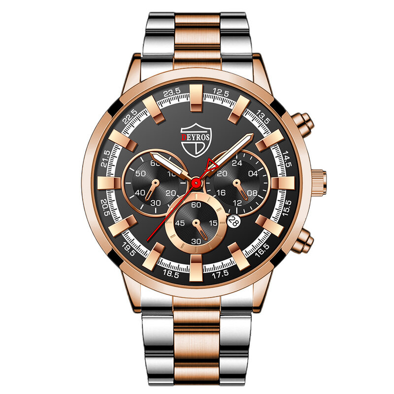นาฬิกาข้อมือควอทซ์แฟชั่นสำหรับนักธุรกิจชายมีไฟกลางคืนสายสแตนเลสสตีลนาฬิกาผู้ชาย