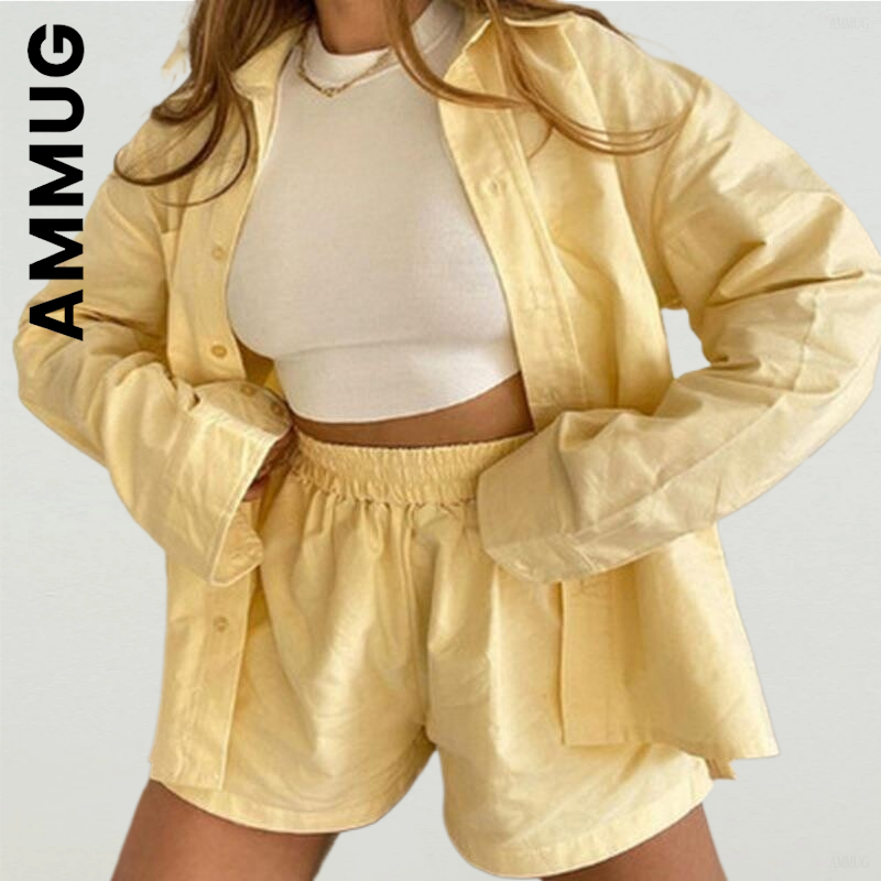 Amマグ-女性の夏のパジャマ,ツーピースセット,ストライプのショートパンツ,女性のネグリジェ
