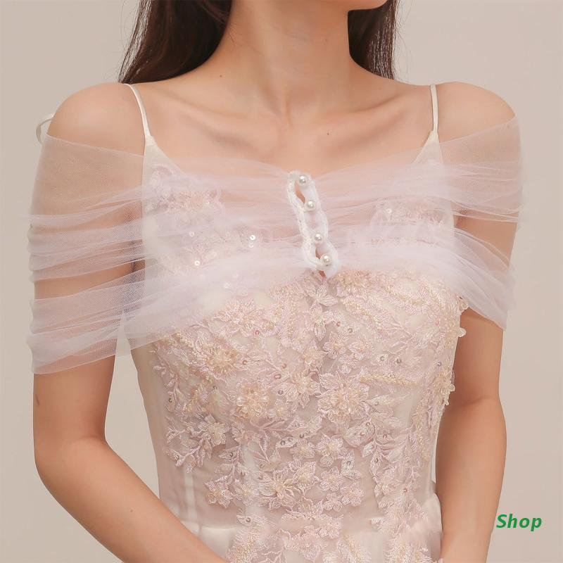 L5YC Sweet Style Wedding scialle Shrug Wrap Faux Pearl Decor off spalla Capelet