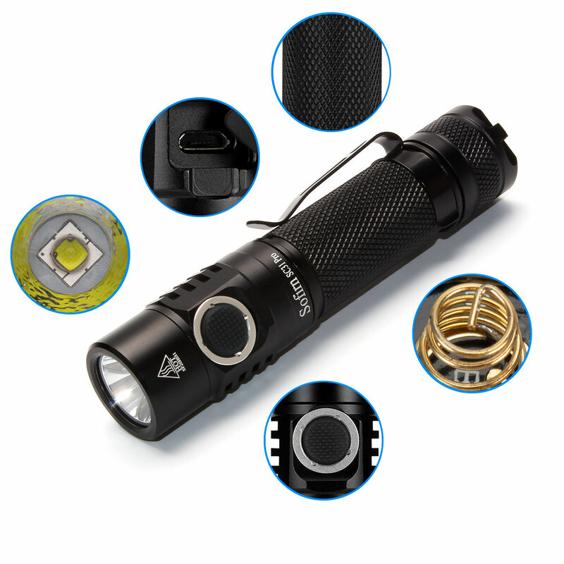 Sofirn-強力な2000lm LED懐中電灯,sst40,18650,USB,充電式ランタン