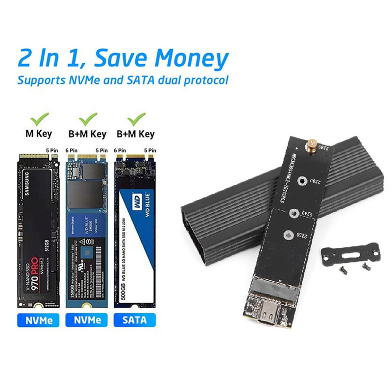 Tishric Case Ssd M2 Nvme Ngff M.2 Externe Hd Case Hdd Case Ssd Externe Harde Schijf Box Behuizing TYPE-C 10gbps Voor M2 Ssd Uasp