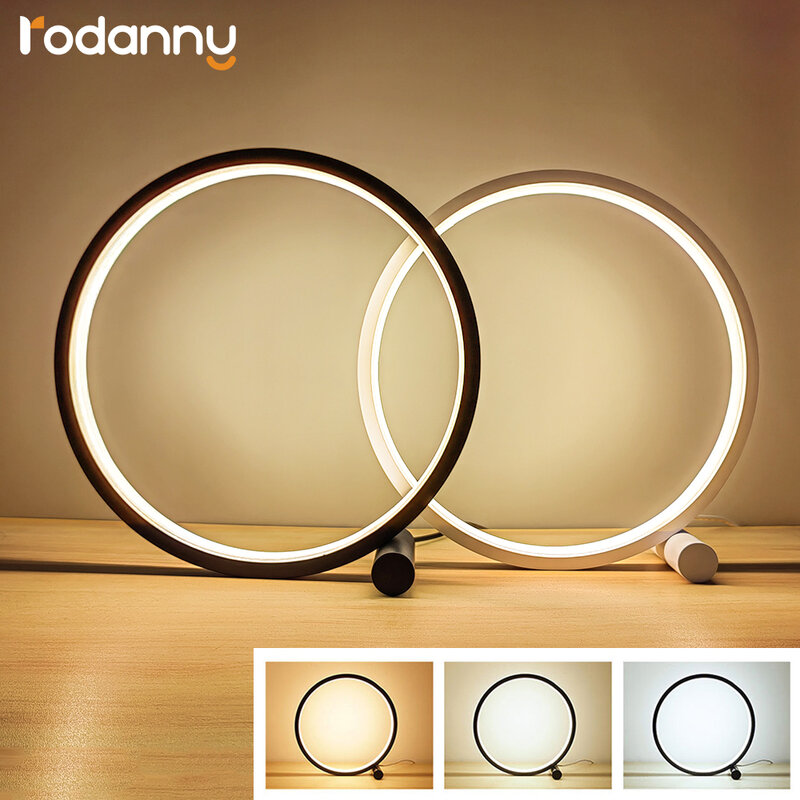 Rodanny-Lámpara LED de mesa redonda para dormitorio, luz de noche redonda regulable táctil, sala de estar decorativa para, 25CM