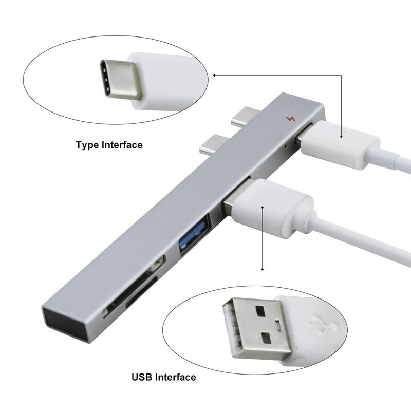 알루미늄 합금 USB C 허브, SD/TF 카드 리더기 멀티 USB 타입 C 허브 어댑터 호환 애플 맥북 프로 노트북 PC 정품