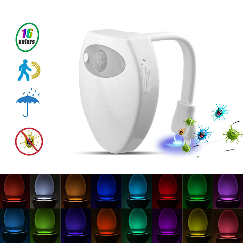 16 Colors Toilet Night Light PIR Motion Sensor Toilet Seat Night Light LED Washroom Night Lamp Backlight WC Toilet Bowl Lamp