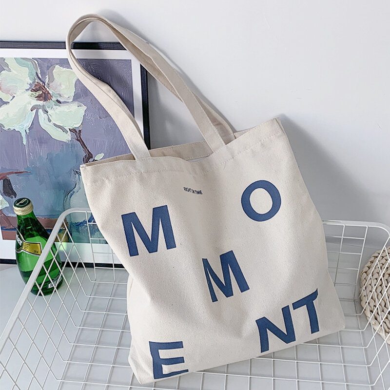 Płócienna Tote torba torba na zakupy kobiet torebki markowe 2022 dziewczyna moda na co dzień duża pojemność niebieski Lletter druku eko torby na ramię