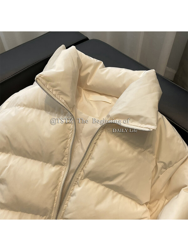 Abrigo acolchado de algodón con cuello levantado para mujer, Chaqueta corta de moda coreana, ropa cálida de algodón, color liso, informal, novedad de 2022