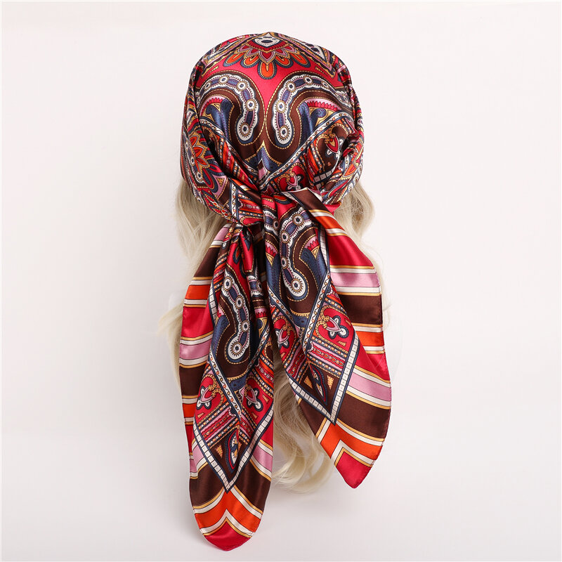 Платок на голову Шелковый женский, квадратный, 90 см, шарф Мусульманский, шаль, бандана