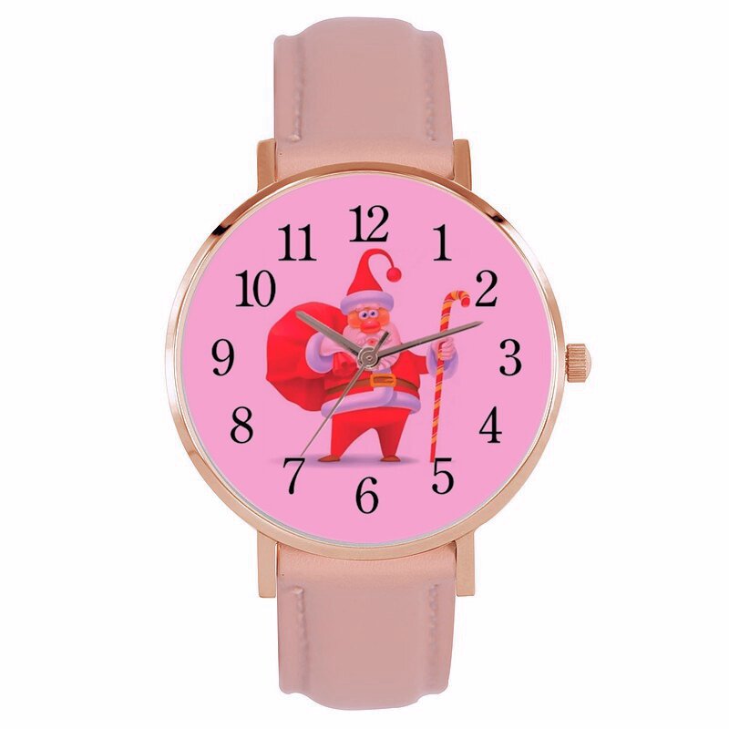 Nowe zegarki damskie Santa panie różowy skórzany pasek numery świąteczne zegarki kwarcowe prezent