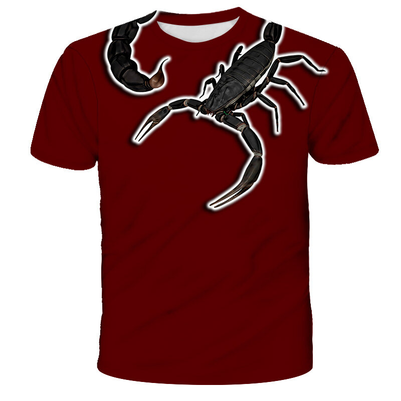 Camiseta de manga corta con estampado 3D de escorpión para niños, jersey de cuello redondo informal con personalidad de moda, Unisex, 2022