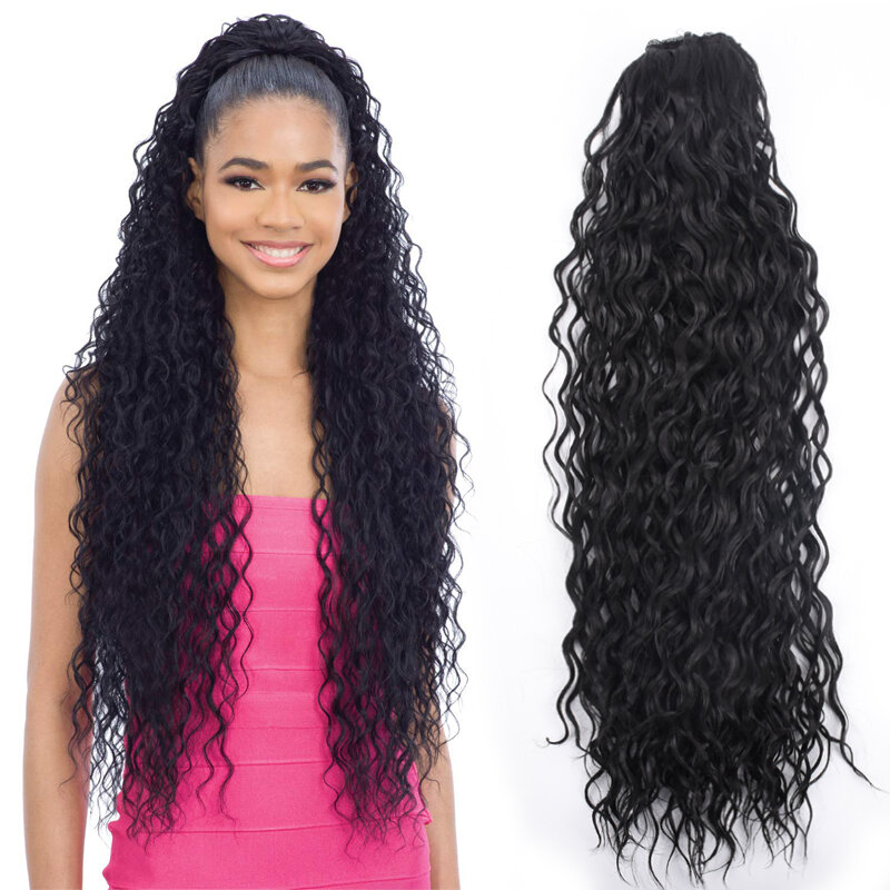 30 polegada sintético longo kinky curly cordão rabo de cavalo para as mulheres falso preto pônei cauda hairpiece clip na extensão do cabelo