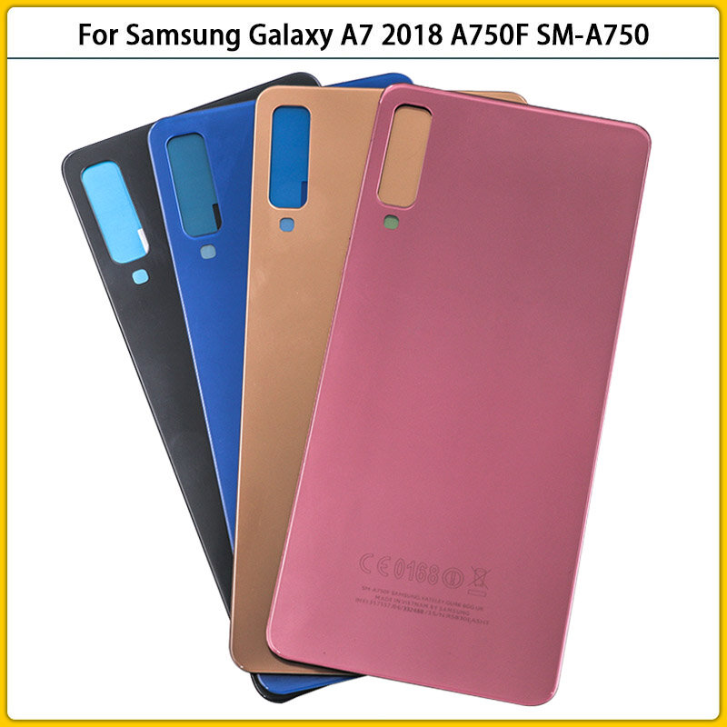 Baru untuk Samsung Galaxy A7 2018 A750 A750F penutup belakang baterai SM-A750 A750 penutup belakang Panel kaca pintu belakang casing pengganti lensa kamera