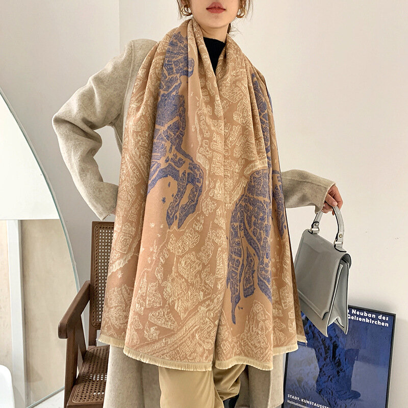 Neue Winter Schal der Dame Mode Warme Schal frauen Doppelseitige Kaschmir Dicke Weibliche Pashmina Decke Foulard Druck Bandana 2021
