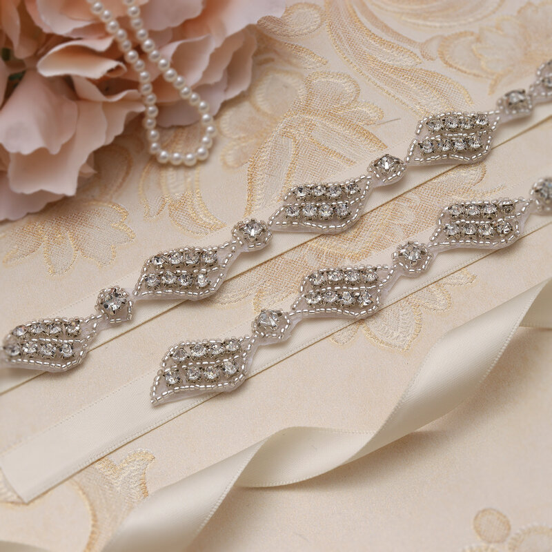 MissRDress Hand Beaded Bridal Belt Rhinestones Wedding Belt Silver Crystal Wedding Sash For Bridal Bridesmaid Dresses JK881
