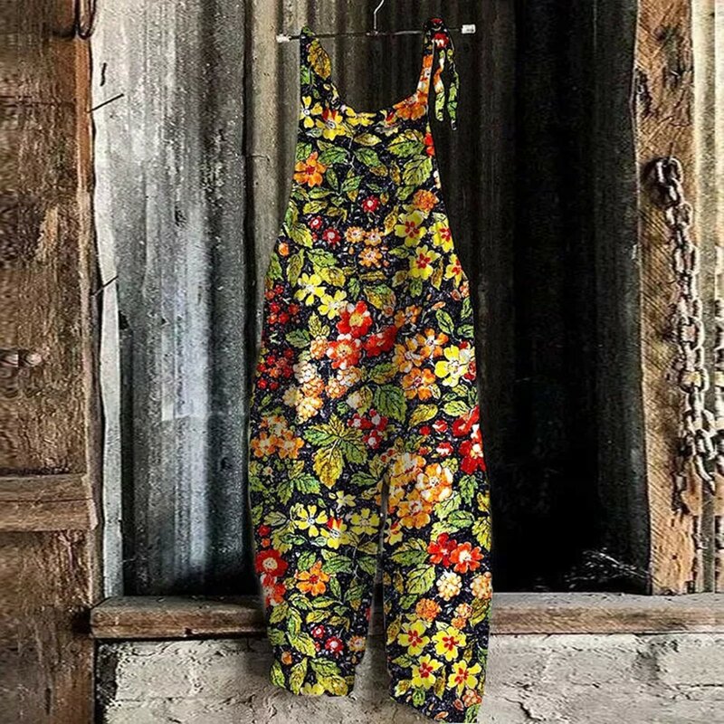 Womens Casual Floral Print Adjustable Straps Jumpsuits Wide Leg Loose Fit Petite Jumpsuits for Women Petite Rompers for Juniors