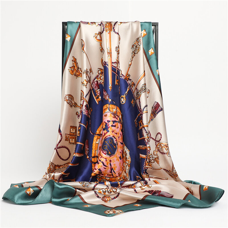 プリントサテンシルク90*90cm,正方形の女性用スカーフ,ヘッドバンド,バンダナ,ネックスカーフ