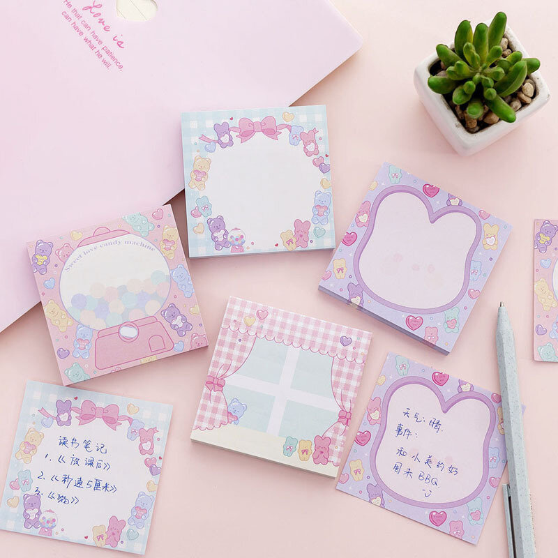 80Page Kawaii Notebook Pink Girl Sweetheart Candy Sticky Notes Student Message N Times Stickers Cartoon Memo Pad School Supplies