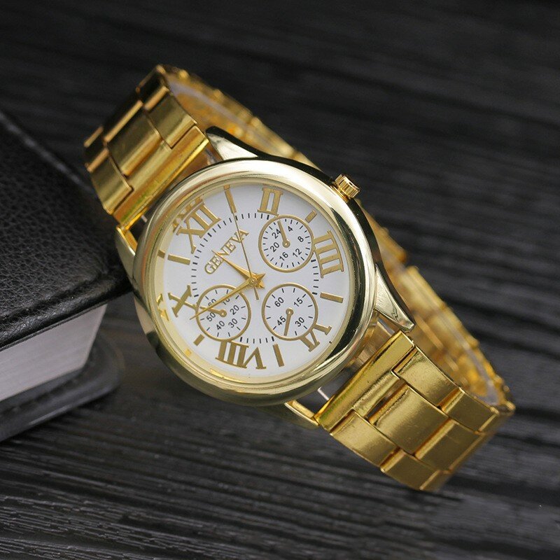 Jam tangan kuarsa tiga mata enam jarum pria dan wanita, jam tangan bisnis modis sebagai hadiah berkualitas tinggi untuk teman