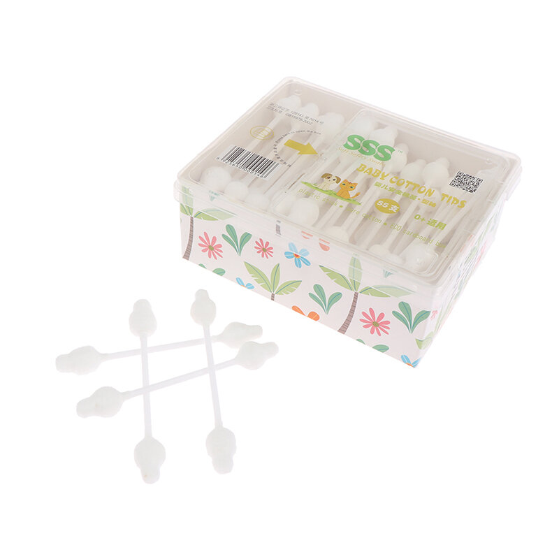 55pcs Safety Baby Cotton Swab Gourd shape clean baby ears Sticks Health Medical Buds Tip swabs box plastic cotonete