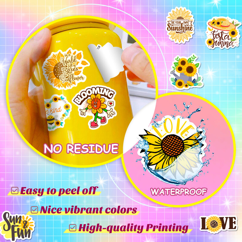 10/30/50Pcs Cartoon Sunflower Waterproof Decorative Sticker Kids Toy Luggage Cup Car Laptop Phone Skateboard Scrapbook Aesthetic
