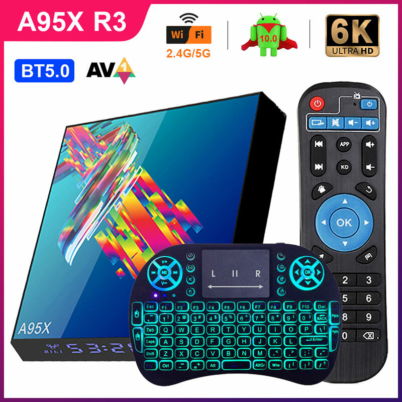 STUOTOP Smart TV BOX A95X R3 6K Android 10 BT 5,0 2,4G & 5G Wifi 4GB 32GB 64GB TV Box Allwinner H616 3D Stimme mit Media Schnelle Box