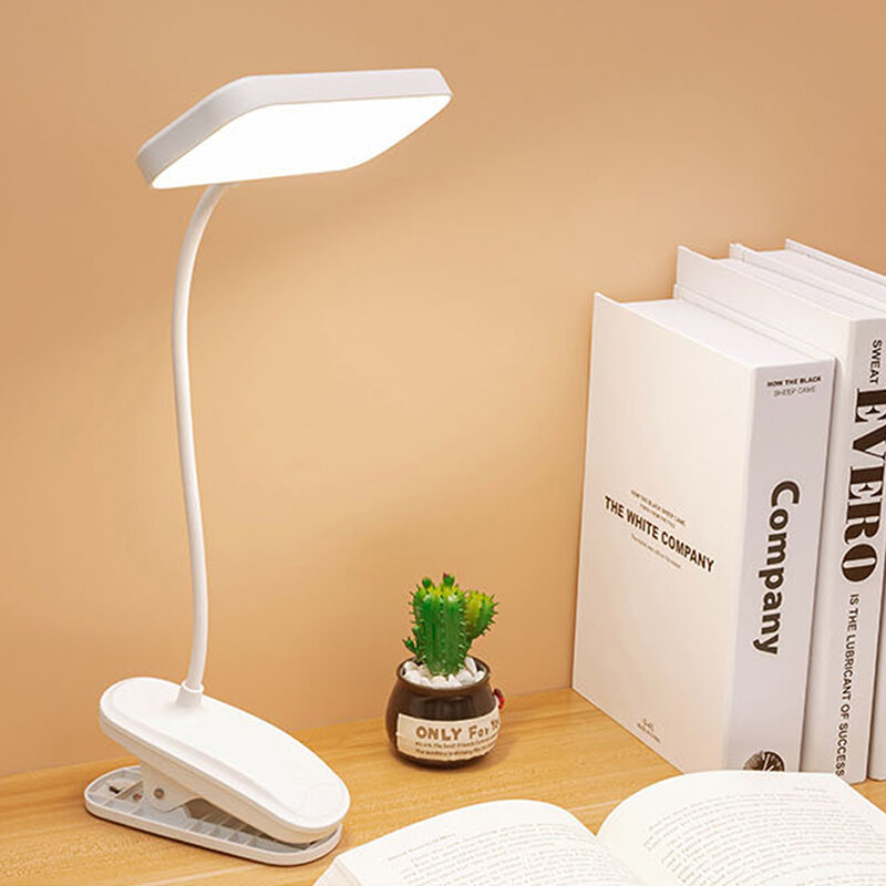 360° Led Flexible Reading Table Lamp with Clip Stepless Dimming Desk Lamp Rechargeable Bedside Night Light Study Office Work