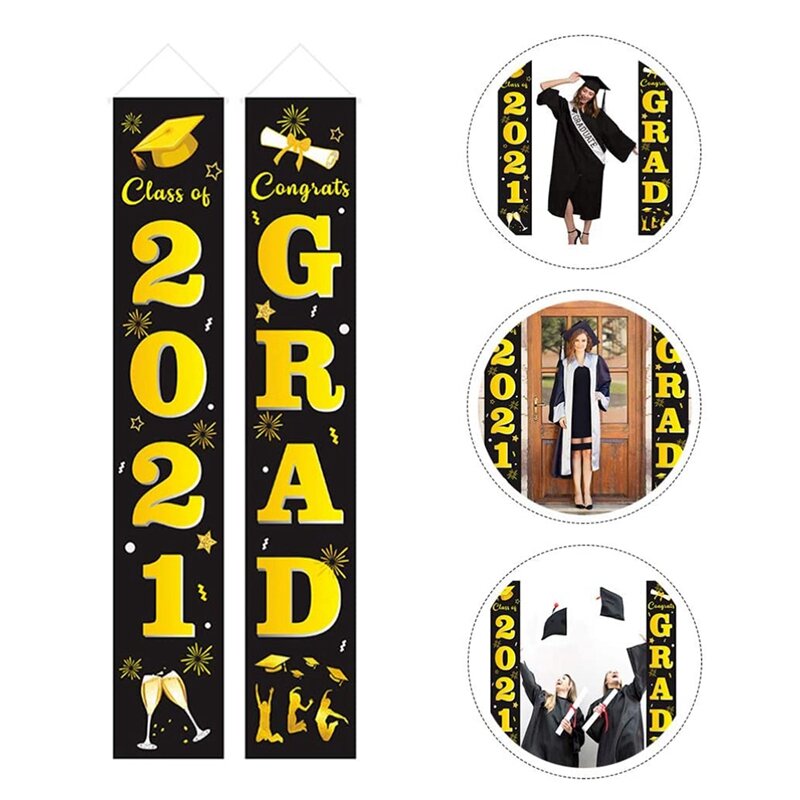 1 Pair Graduation Porch Sign Class Of 2021 Door Banner Congrats Graduation Signs For Graduation Party Decorations