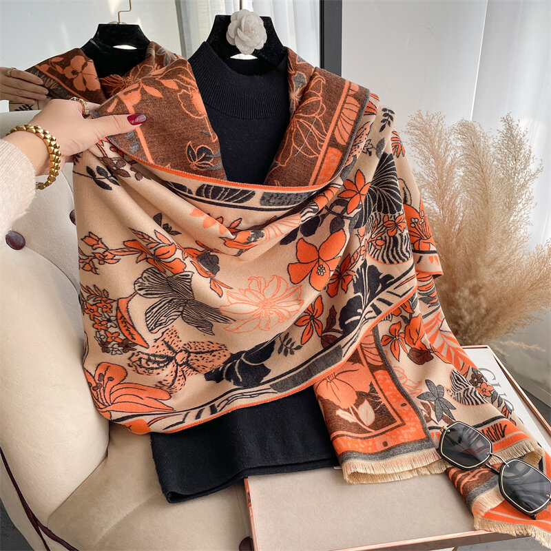 2022 novo inverno quente cobertor cachecol para mulheres luxo cashmere xale envolve bufanda senhora grosso cobertor foulard pashmina bandana