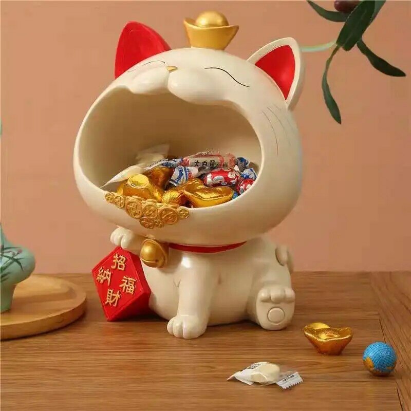 Maneki Neko Figurines Candy Box Lucky Cat Fortune Cat Storage Tray ...