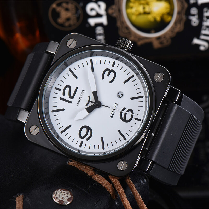 Top Marke Luxus Armbanduhr Gummiband Band Quarz Multifunktion geschäft Edelstahl Gehäuse Männer quadratische Uhr Geschenk uhr