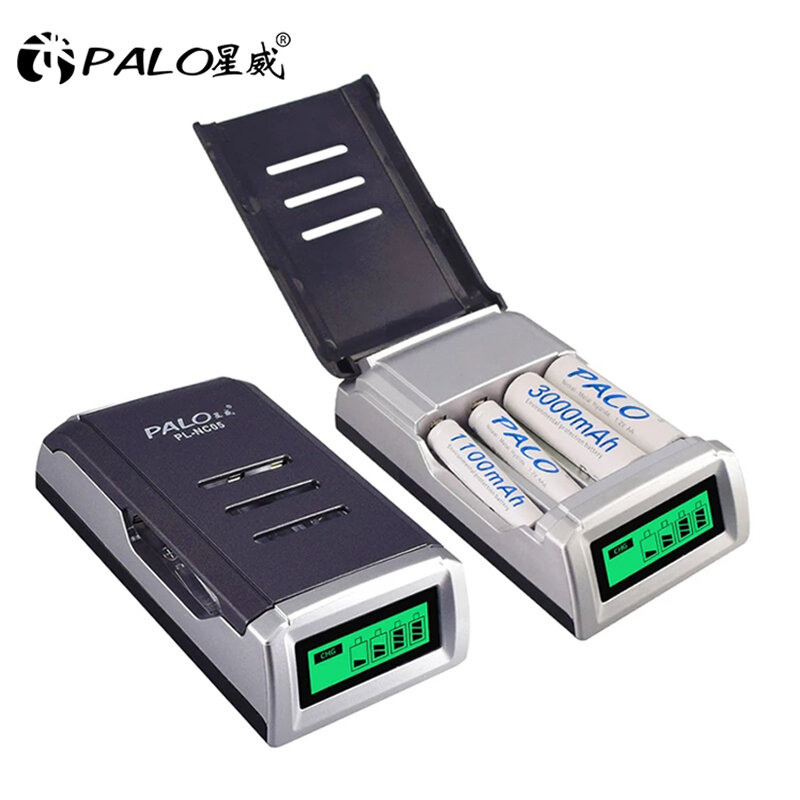PALO-cargador de batería inteligente con 4 ranuras, dispositivo con pantalla LCD, 1,2 V, AA, AAA, NiCd, NiMh, recargable