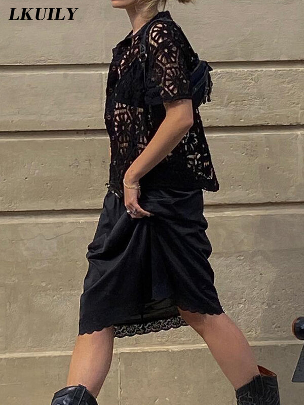 Falda gótica para mujer, ropa de calle negra a la moda, de verano, estética, de cintura baja, Y2K, Harajuku, parte inferior hueca, sólida, informal, 2022