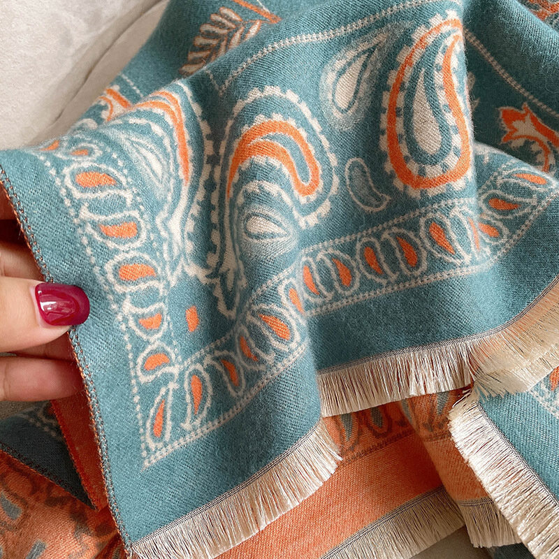 Warm Winter Scarf Imitation Cashmere Women Pashmina Design Print Shawls Wrap Female Thick Blanket Soft  2022 Decorative Scarf