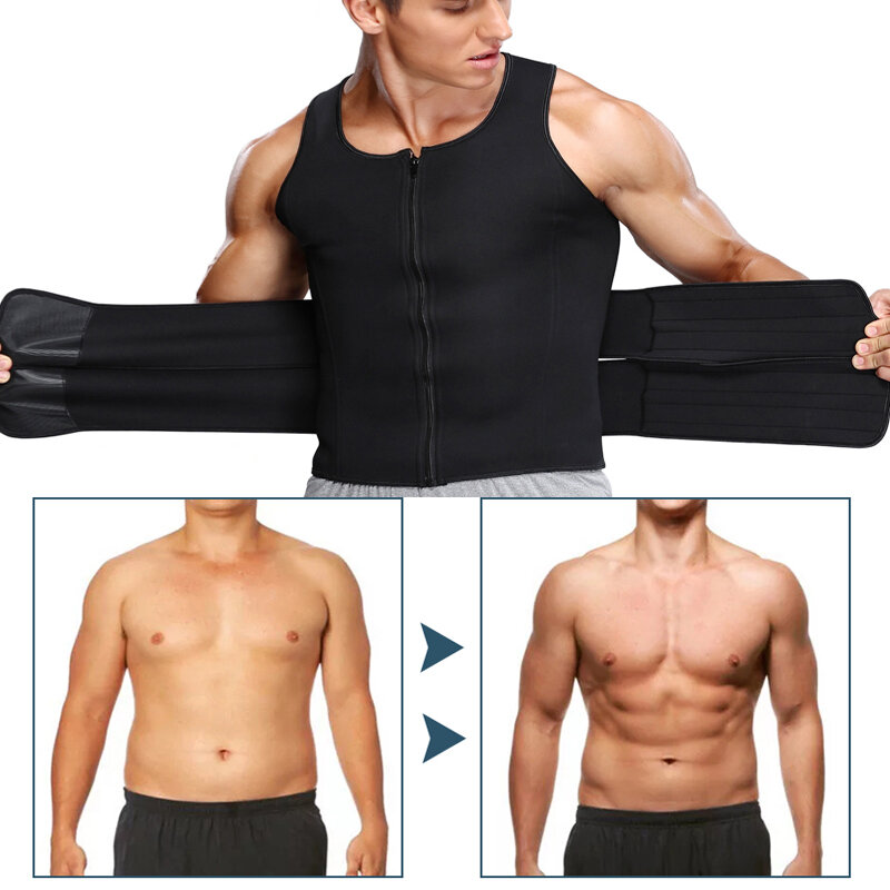 Roupa modeladora masculina de neoprene, sauna, modelagem abdominal slim, camisa de compressão, cinta para perda de peso