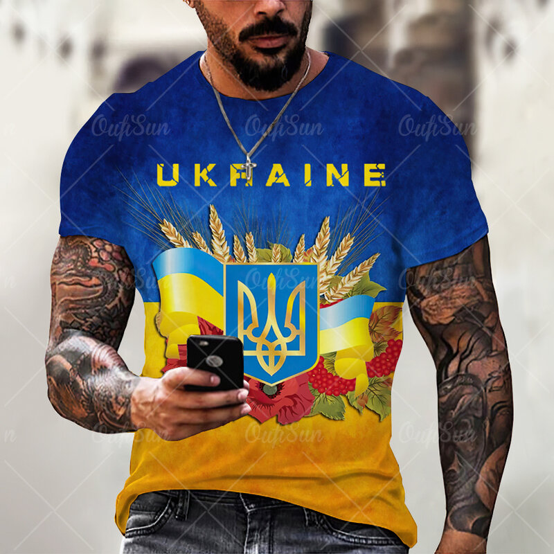 Vintage męskie ukraińskie koszulki dla mężczyzn T Shirt 3D odzież z nadrukiem flaga z krótkim rękawem lato O-Neck bluzka Harajuku Stranger Things