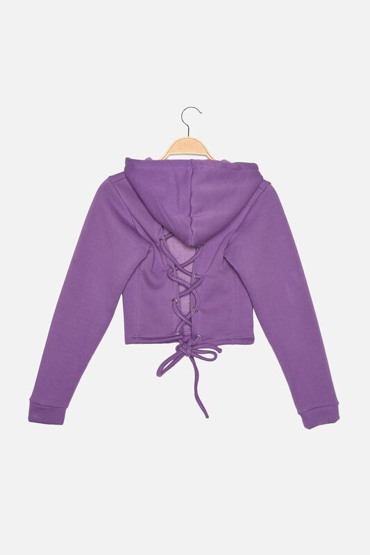Trendyol Back Lacing Detailed Knitting Crop Hooded Sweatshirt TWOAW22SW0883