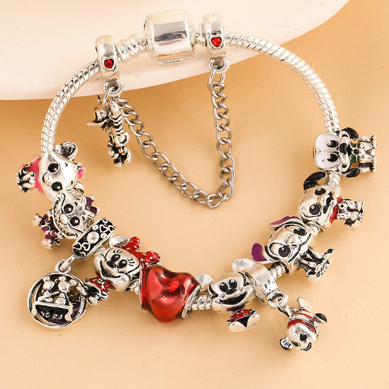 Fit Original Disney Minnie Mickey Maus Charme Armband Frauen Sie & Me Rose Schlüssel Herz Sperre Perlen DIY Bijoux Für männer Liebhaber Armreif