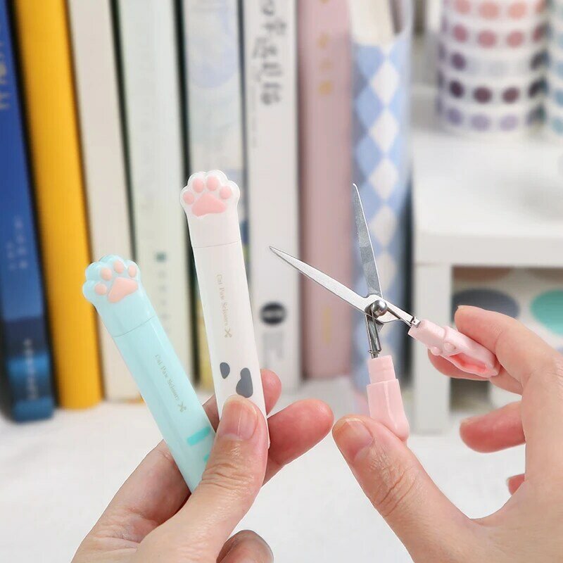 Słodki kociak pazur nożyczki Kawaii przenośny Mini DIY długopis nożyczki narzędzia do cięcie papieru Scrapbooking Journal Supplies