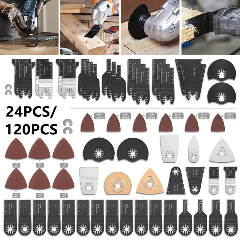 Outils oscillants multifonctions, lames de scie oscillantes universelles pour bois/métal/plastique/accessoires de coupe à queue, 120 – 24 paquets