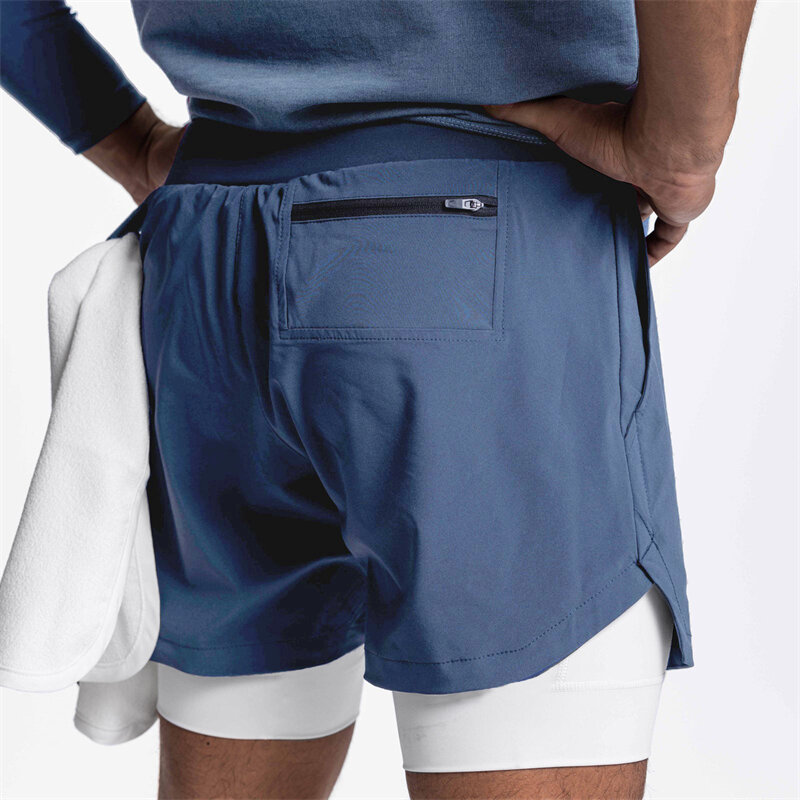 Jogger 2 em 1 calções masculinos interior apertado exterior solto dupla camada calças esportivas de fitness multi bolso correndo workout calças fitness