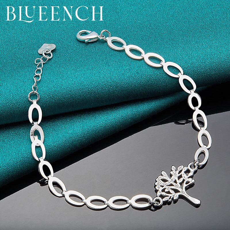 Blueench-pulsera con colgante de árbol para mujer, cadena circular de Plata de Ley 925, joyería de moda para compromiso y boda