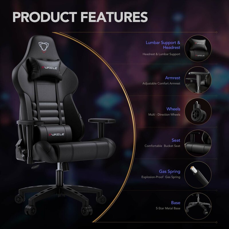 Furgle Carry Office Chair Swivel Gaming Chair Computer Chair High Back Game Chairs PU Leather Seat for Office Chair Furniture