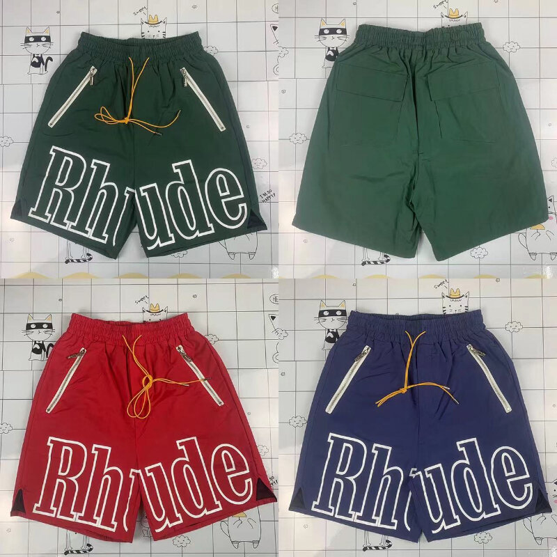 Rhude shorts casuais homens mulheres cordão grande logotipo streetwear shorts praia rhude shorts