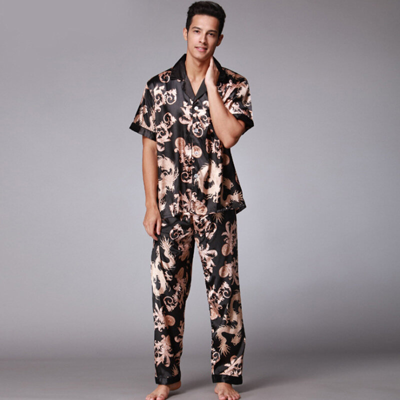 2Pcs Men's Pyjama Sets Nachtkleding Voor Mannen Zomer Nachtkleding Badjas Korte Pyjama Man Zijden Pyjama Shorts Tops Broek pyjama